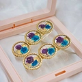 Golden hair clips with purple dried flowers and sequins in transparent resin set - Purple (2-Piece Set)