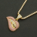 Macro detail of gold tennis chain with pink crystal encrusted lips and bullet pendant - Gold (Pink Lips)-50cm Tennis Chain