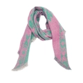 Knitted pink and teal winter scarf with soft wool blend and fringe edges - Pink Green Pattern