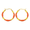 Bohemian bamboo style hoop earrings with orange and yellow enamel finish in gold plating - Lemon Yellow Orange Red