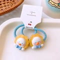 Detail of blue elastic hair ties featuring cute resin duck charms for girls on display - Blue Duck Style