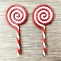 Detail view of red and white spiral acrylic lollipop ornaments for Christmas tree decor - Lollipop Shape / 13cm / Red White