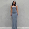 Vestido largo azul ajustado estilo skims con tirantes finos y dobladillo hasta el suelo - XS / Bottoms / Azul