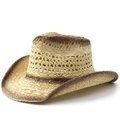 Cappello da cowboy in paglia beige con tesa sfumata marrone e design a trama traforata - M(56-58cm) / Beige Caffè (Semplice)