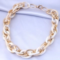 Chunky gold metal and cream marble resin link chain necklace for women - Cream Acrylic & Gold Metal Chain