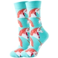 Teal crew socks featuring cute pink and white unicorn patterns for women and men - Lake Blue Unicorn