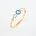 Bracciale infinito in acciaio dorato con occhio greco blu e cristalli lucenti - Oro