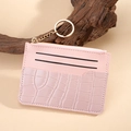 Pink crocodile pattern PU leather card holder wallet with keychain on wooden decor - Pink