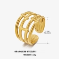 Verstellbarer, 18K vergoldeter Edelstahlring mit mehrschichtigem Hohllinien-Design - Linienstil / Gold