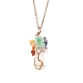Detailed wire-wrapped Tree of Life pendant with multicolor natural crystal stones - Antique Copper + Clear Quartz