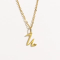 Elegant gold stainless steel heart necklace with letter U pendant for women - Gold - Letter U