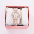 Rose gold quartz watch and rhinestone bracelet set in a pink gift box presentation - Style 5 + Bracelet + Box