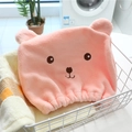 Pink microfiber cartoon bear hair drying towel with cute ears and elastic band - Adult / Pink