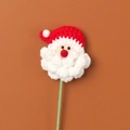 Handmade crochet Santa Claus flower pick with red hat and white beard for Christmas bouquet - Santa Claus Head Branch - Red