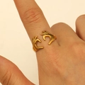 Adjustable golden stainless steel open ring with heart shape design on a finger - Heart Gesture (5015) / Gold