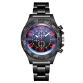 Orologio sportivo da uomo con cinturino in acciaio nero, quadrante blu e numeri rossi - Rosso