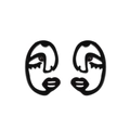 Detail of minimalist black abstract face outline earrings on a white background - Abstract Face / Black