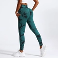 High waist dark green marble yoga pants with seamless push up design and side pocket - Tie-dye Black Green