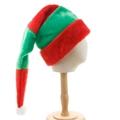 Extra lange rood-groen gestreepte pluche kerstmuts voor kerstfeestjes op houten mannequin - Lange pluche elfenmuts