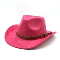 Detail of rose red western cowboy hat with studded leather band and silver buckle - M(56-59CM) / Rose Red (Suede)