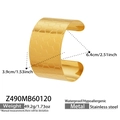 Détails des dimensions et de la texture nid d'abeille du large bracelet en acier doré 18k - Style Or à Texture en Nid d'abeille (Z490)