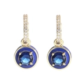 Gold round hoop earrings with blue enamel, zircon stones and center gem - 18K Gold / Sapphire Blue