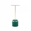 T-bar earring display stand with emerald velvet base and golden metal frame - Green