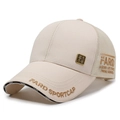 Beige mesh baseball cap featuring FARD SPORTCAP gold embroidery and metal patch - Adjustable / Light Beige