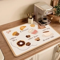 Absorbent coffee machine mat with vintage croissant and donut illustrations - American Dessert Style