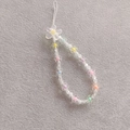 Beaded phone lanyard featuring clear acrylic flowers with colorful centers and pearl charm - Multi-Flower Phone Chain Mixed Color