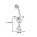 Silver butterfly navel ring with clear zircon crystals, size 1.66cm by 1.24cm - Butterfly Drop Pendant (0168-6#) / Silver