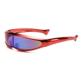Y2K cyber sport sunglasses in shiny metallic red frame with blue reflective lens - Red Frame Blue Green Coating