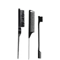 3-piece black professional hair styling tool set with edge brush and teasing combs - 3Pcs Black Set With Metal Pin Tail