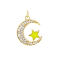 18K gold plated crescent moon and yellow star pendant with micro zircon inlay - Yellow Moon Star