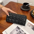 Cartera larga acolchada negra para mujer con elegantes herrajes metálicos dorados - Estilo 1-Negro (Acolchado Cuadrado)