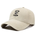Vintage beige cotton baseball cap with black embroidered New York NY logo in washed style - Adjustable / Light Beige