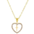 Goldene Herzanhänger-Halskette mit Kristallrand und kleinem Kreuz-Detail - Hohlherz Mit Kreuz (WG-0556) / KC Gold (WG-0556)