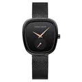 Hannah Martin minimalistische schwarze Milanaise-Uhr mit roségoldenen Zeigern - Schwarz Roségold Zeiger Mesh