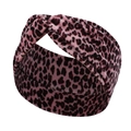 Detail of pink leopard print velvet headband with twist knot texture and soft finish - Pink Leopard