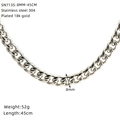 Détail de la chaîne gourmette de 8mm en acier inoxydable 304 plaqué or 18 carats - Largeur 8MM - Longueur 45CM - Couleur Acier (SN713S)