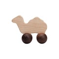 Handcrafted walnut wood camel toy car with dark wheels for infant early learning - Camel