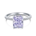 Elegant silver ring with large rectangular lavender gemstone and pavé set band - US 7 / Purple-Silver Setting
