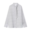 Dames blouse met verticale zwart-witte strepen en een stijlvolle strikkraag met lange mouw - XS / Zwart-witte Strepen