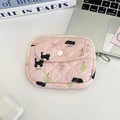 Detailed view of pink quilted multipurpose storage pouch with cute floral and cat patterns - Black Cat Pear