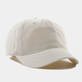 Detailed close-up of plain beige cotton twill baseball cap showing fabric texture - Adjustable / Beige