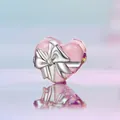 Pink heart gift box charm in 925 sterling silver with enamel and bow detail - Pink Bowknot Heart Charm (SCC2979)
