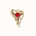 Melting heart shaped gold pendant with red glass rhinestone for DIY jewelry making - Red Gold Plated