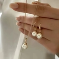 Elegant heart jewelry set featuring cream pearl necklace and earrings in gold finish - Drop Artificial Pearl Style (Gold)