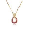 Collana con pendente a goccia dorata con gemme rosse baguette e accenti in zirconi - Goccia d'Acqua Rosso Rosa