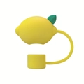Reusable yellow lemon silicone straw cover dust cap with secure attachment ring - Lemon 2
